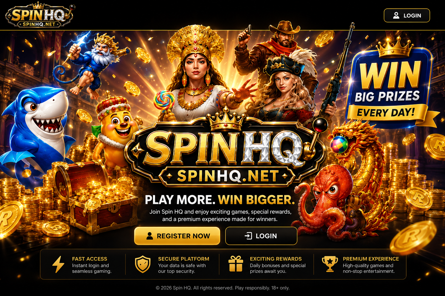 Spin HQ casino characters and prizes